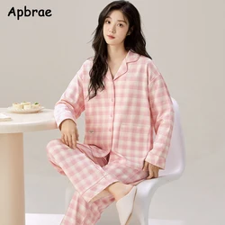 Autumn Winter Women Lapel Pajamas Elegant Plaid Pajama Sets Faux Cotton Girl Nightwear Lady Long Sleeves Long Pants Sleepwear