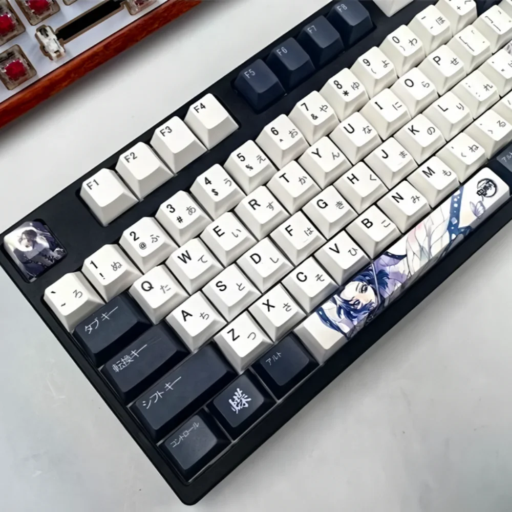 Anime Ghost Destruction Blade Cherry Keycap Set PBT 130 Keys Japanese Keycaps for Mechanical Keyboards 61/75/85/104/108