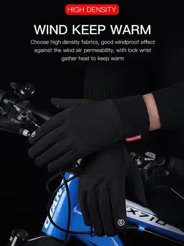 Autumn Winter Outdoor Cycling Gloves Gym Fitness Sports Running Warm Touch Screen Nonslip Gloves Motorcycle Gloves Men Black