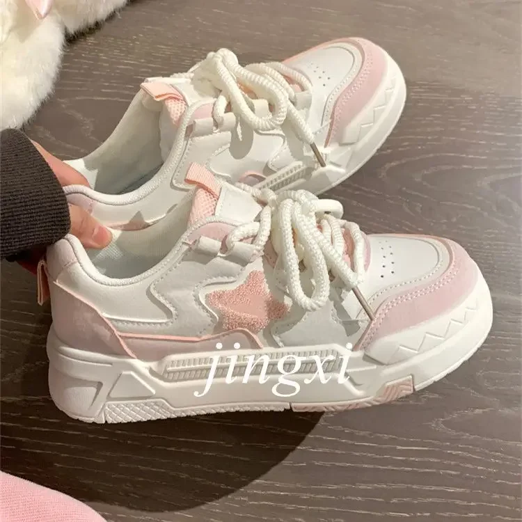 Pink White Sports Shoes Woman Spring Summer 2023 Platform Sneakers Vintage Casual Vulcanize Kawaii Tennis Female Flats