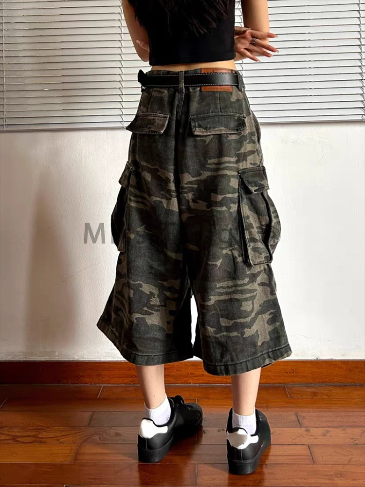 Scimitar Type Do Old Capri Pants Women Summer Camouflage Overalls Same American Trousers Female Loose Straight Wide Leg Shorts