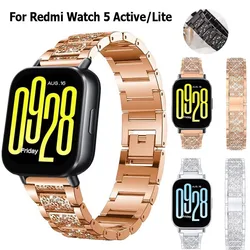Stainless Steel With Diamond Watchband For Redmi Watch 5 Active 22mm Women Strap For Redmi Watch 5 Lite Bracelet Metal Correa
