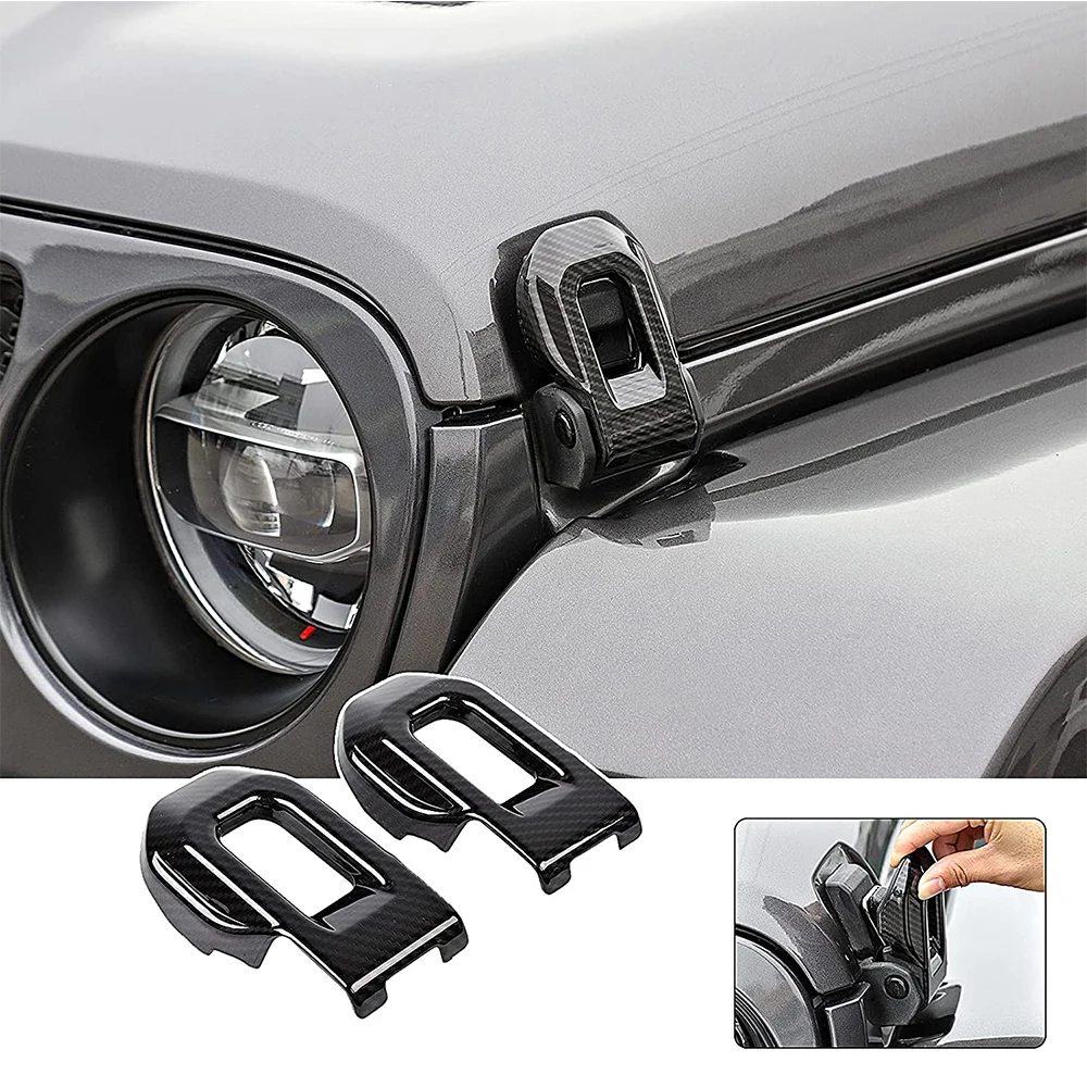 

For Jeep Wrangler JL JLU Gladiator JT 2018-2023 ABS Car Engine Hood Lock Latches Buckle Pins Decoration Cover Carbon Fiber Look