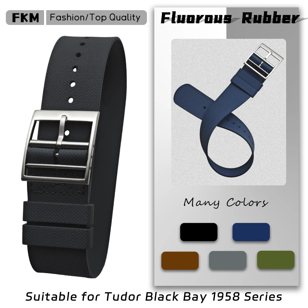

19mm 20mm 21mm 22mm FKM Fluorous Rubber Watch Strap for Tudor Black Bay 1958 SEIKO SKX Longines Omega IWC Rolex Soft Watchband
