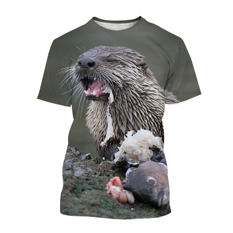 Popular 3D Printing Animal Otter T Shirt Summer Men\'s Casual Round Neck T-shirt Hot Sale Oversized Short Sleeves Tops Tees