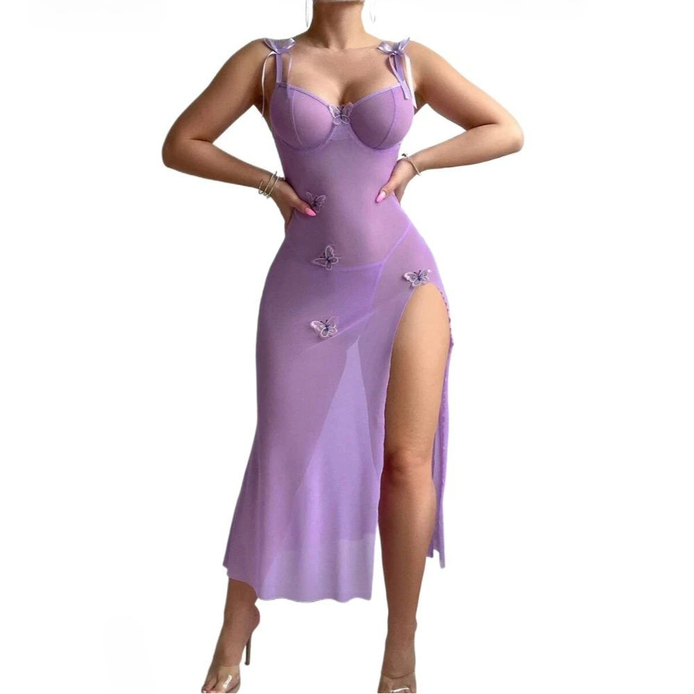 

Сексуальный комплект нижнего белья, кружевная ночная рубашка, однотонное тюлевое платье с v-образным вырезом, подтяжки с боковым разрезом, прозрачное длинное платье, соблазнительный эротический костюм