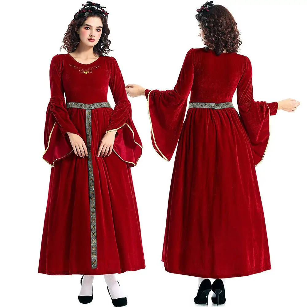 Retro Court Style Bell Sleeve Costume Dress Medieval Costume Women's Fashion Stage Performance Traditional Ethnic Clothing