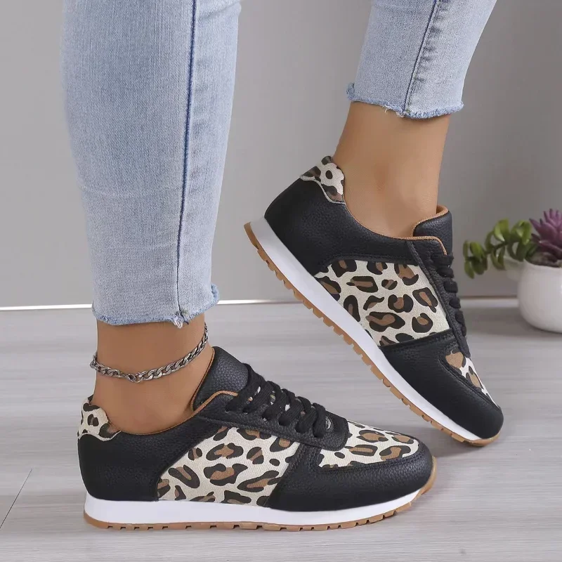 Damskie trampki na platformie Leopard grube dno buty wulkanizowane kobieta Casual mieszkania buty do chodzenia Plus rozmiar 43