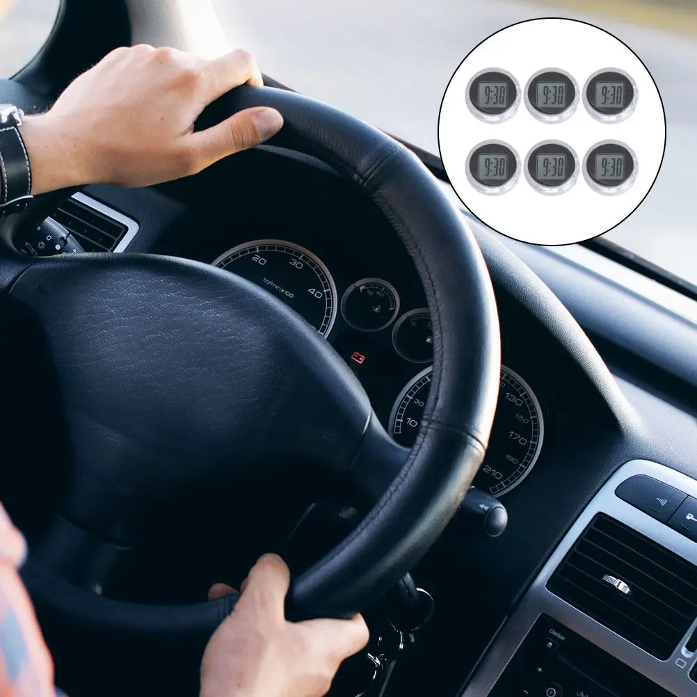 

6 шт. электронных водонепроницаемых цифровых часов для мотоциклов, миниатюрные пластиковые часы на руль с креплением-стикером