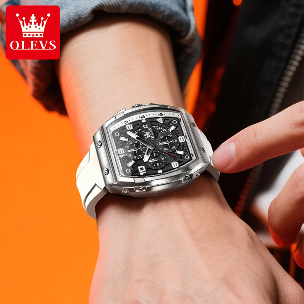 ساعات OLEVS الرياضية العصرية للرجال بحزام سيليكون مريح من أفضل العلامات التجارية الأصلية كوارتز ساعة يد للرجل كرونوغراف مقاوم للماء #3