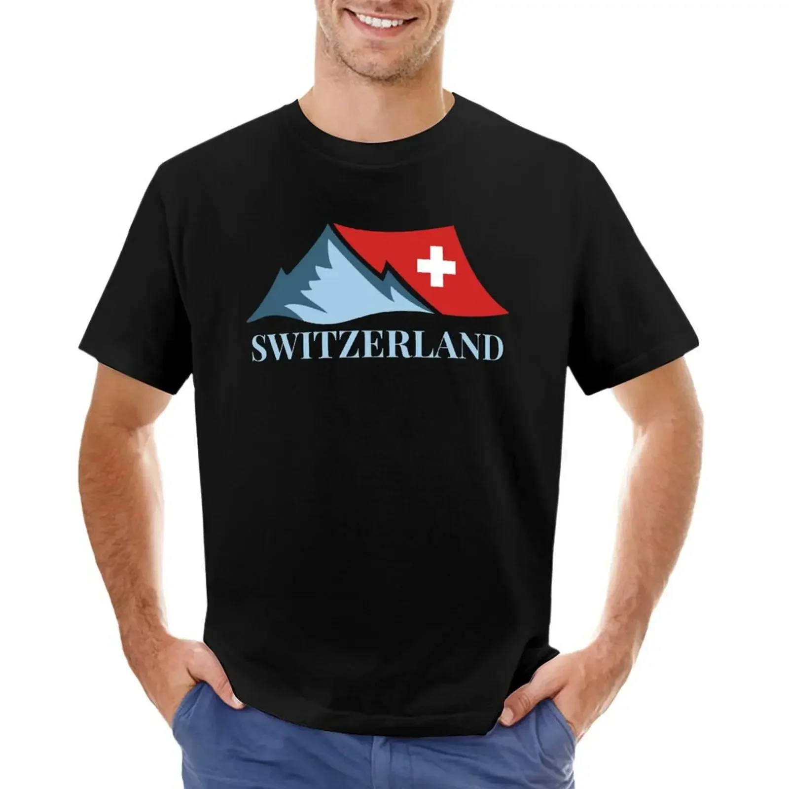 Swiss Alps with Swiss Flag - Travel T-shirt customs oversized customs design your own sweat mens graphic t-shirts