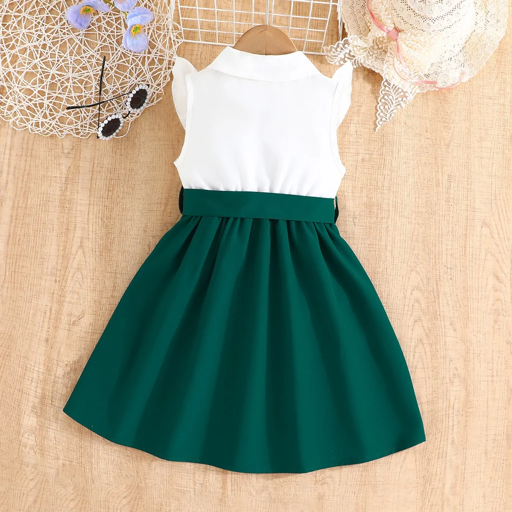 Dress For Kids 2-7 Years old Birthday Ruffled Embroidered Sleeveless Emerald Green Princess Dresses Ootd For Baby Girl