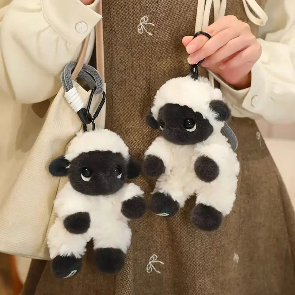 Stuffed Animal Valais Blacknose Sheep Doll Fluffy Curly Bag Charm Sheep Plush Keychain Big Eyes Black Face Lamb Plushie Kids Toy