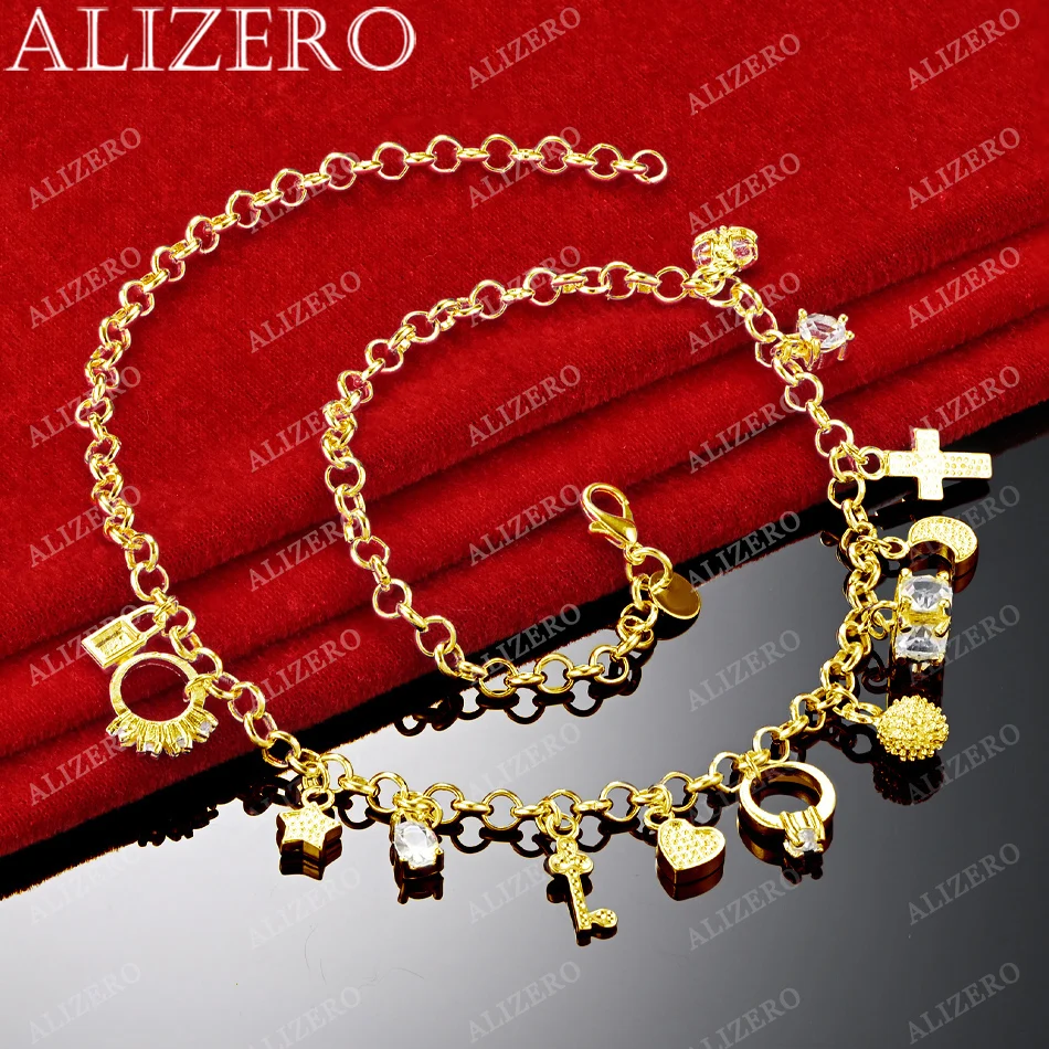 ALIZERO 18K Gold Ring / Star / Moon / Heart / Cross Charms Necklaces 18 Inches Women Fine Jewelry Wholesale Trend Chain Necklace