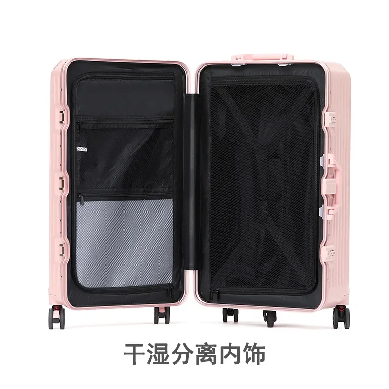 Sport Aluminum Frame Luggage PC Frosted Wear Resistant Surface Folding Cup Holder Buffer Universal Wheel USB Large Size Suitcase