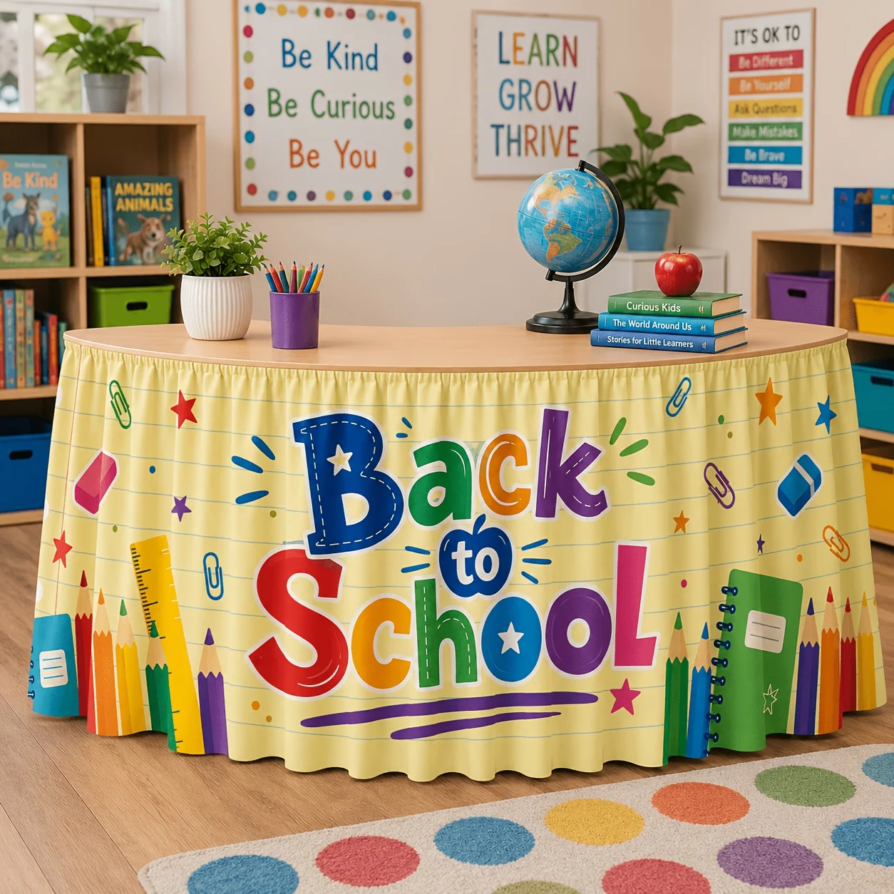1 party table skirt, homecoming theme table skirt, suitable for classroom party decoration, home office celebrations
