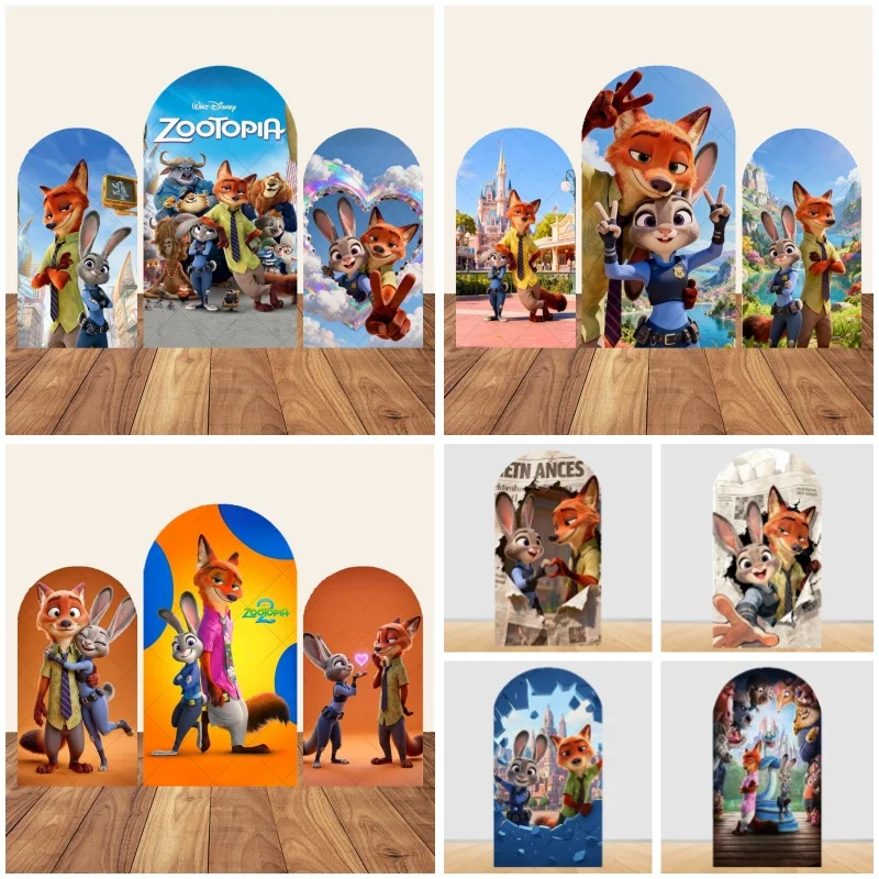 Judy et Nick décors arc couverture Zootopia thème tissu élastique, enfants fête d'anniversaire mur fond décor Photo accessoires de prise de vue