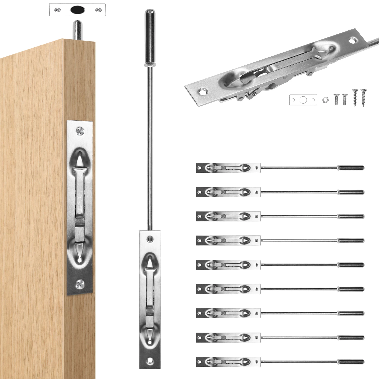 

10 шт. удлиненных врезных засовов с рычажным механизмом, 16,54 дюйма, из цельной нержавеющей стали, для французских и композитных дверей