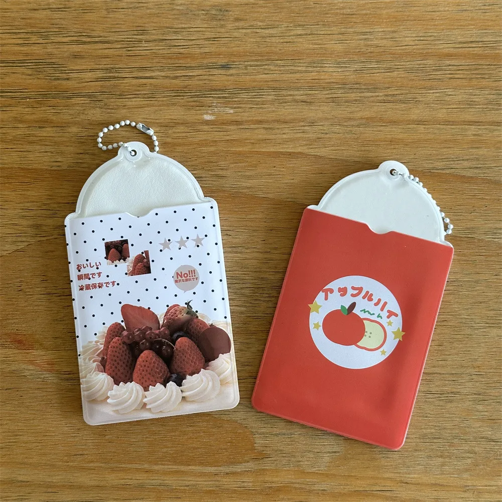 Ins Cream Strawberry 3 Inch Card Holder, Idol Photocard Display Pouch, Kawaii Campus Card Storage Pendant for Girls Students