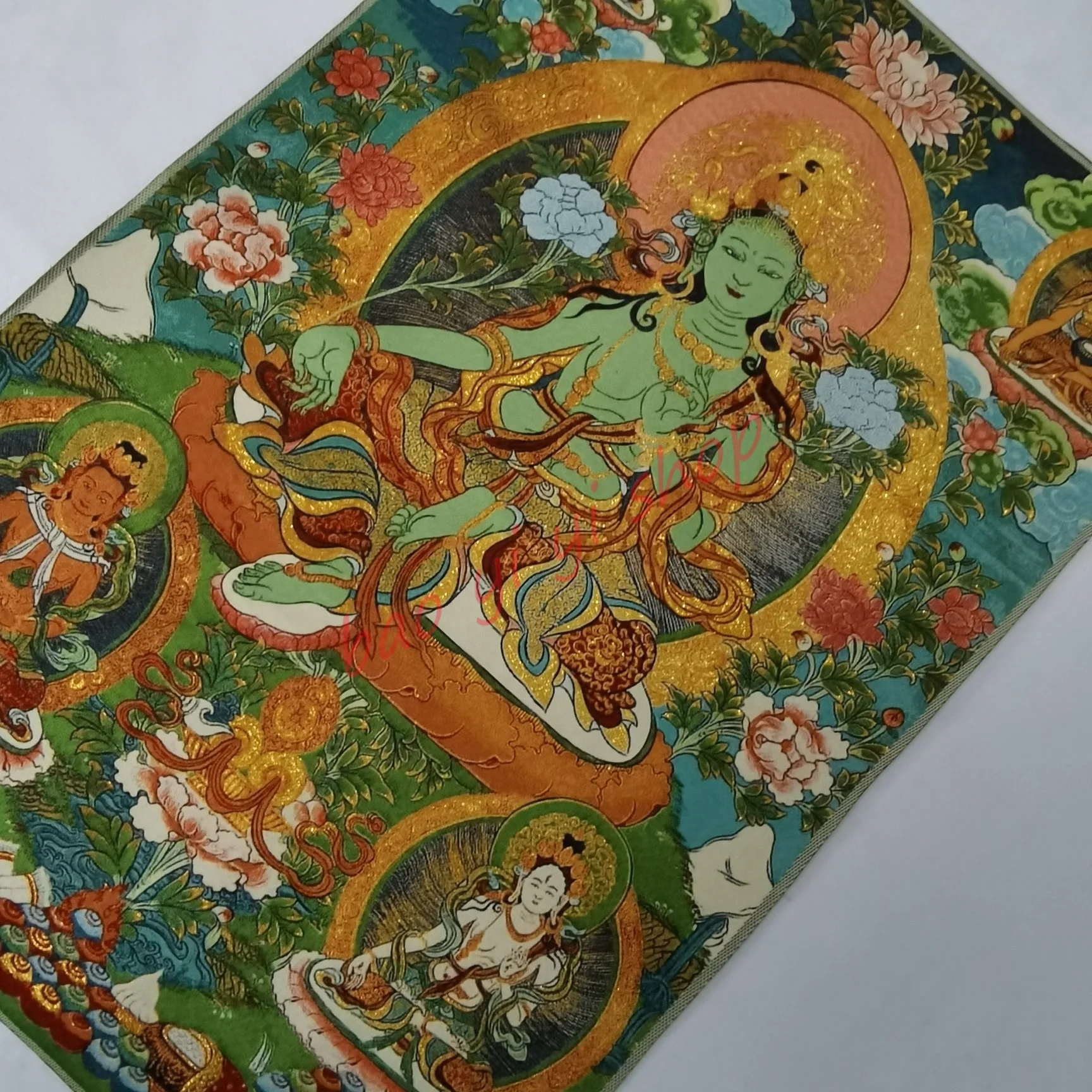 Ritratti decorativi religiosi Thangka, Tara verde, Casa di città guardano gli spiriti maligni