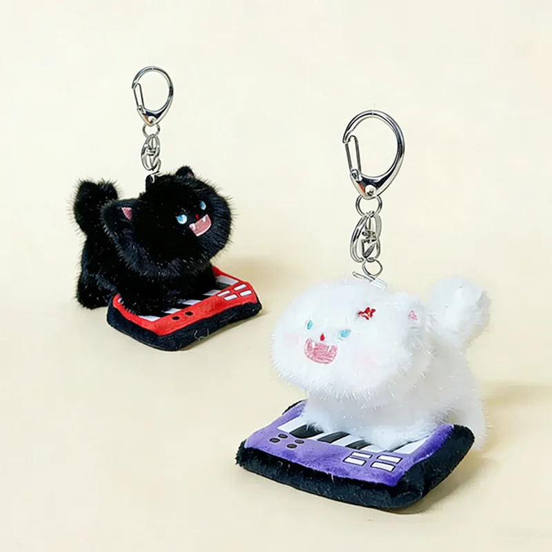 Original Fluffy Cat Keychain - Soft Piano Kitten Plush Doll Backpack Hanging Accessory Cute Niche Phone Chain