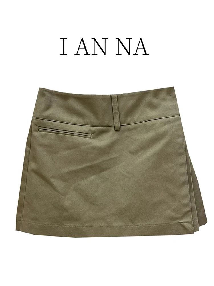 

High Waist Asymmetrical Slit Military Green Skirt Women's Summer 2025 New Retro Spicy Slimming Skirt Korean Style A-Line