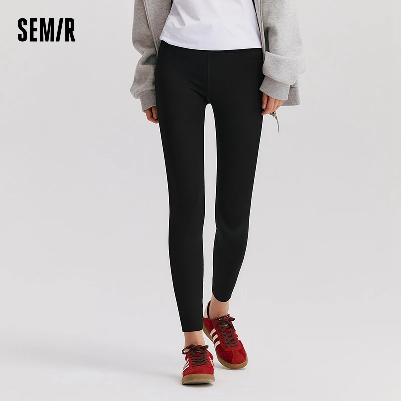 Semir Pants Women Fleece Lined Capri Shark Skin Pants High Elasticity 2024 Winter New Black Slim Leggings Versatile Trousers