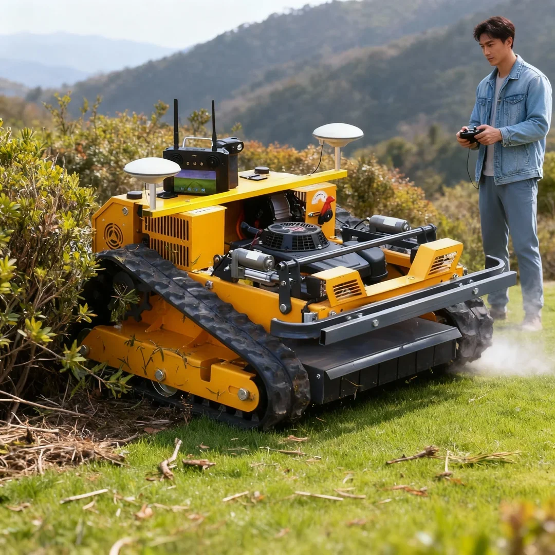 

Customized GPS Crawler Type Lawn Mower - Multifunctional Remote Control Land Reclamation Robot for Embankment Garden