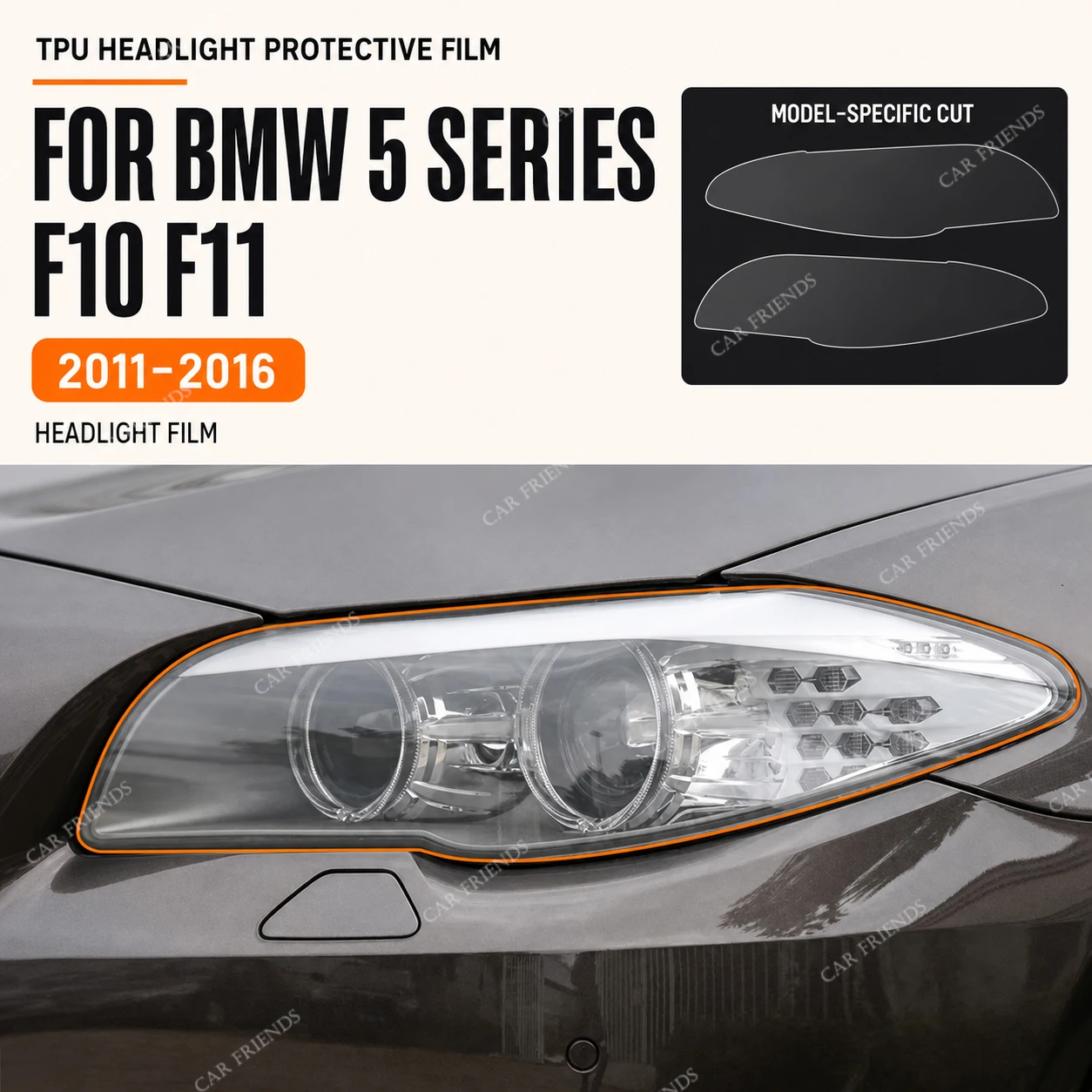 2 Stück Maßgefertigte TPU-Scheinwerferschutzfolie für BMW 5er Serie GT F07 F10 F11 G30 G31 Transparent