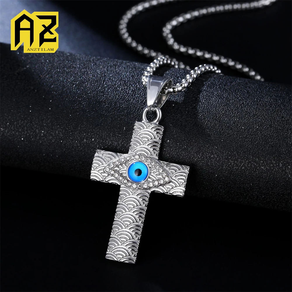 

Anztilam No Fade New Cross 316L Stainless Steel Iced Out Pendant with Long Link Chain Necklaces for Women Men Hip Hop Jewelry