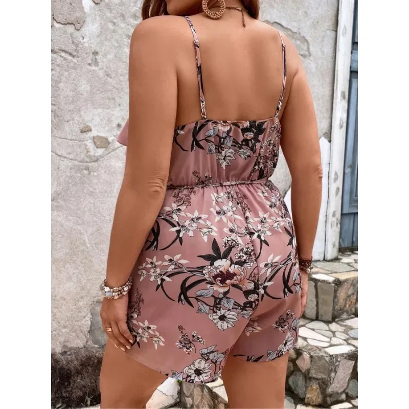 จั๊มสูทลำลองสไตล์โบฮีเมียนพิมพ์ลายดอกไม้ แฟชั่นฤดูร้อนสำหรับผู้หญิง ไซส์ใหญ่พิเศษ 1XL-5XL สวมใส่สบาย ใช้ได้หลากหลายโอกาส