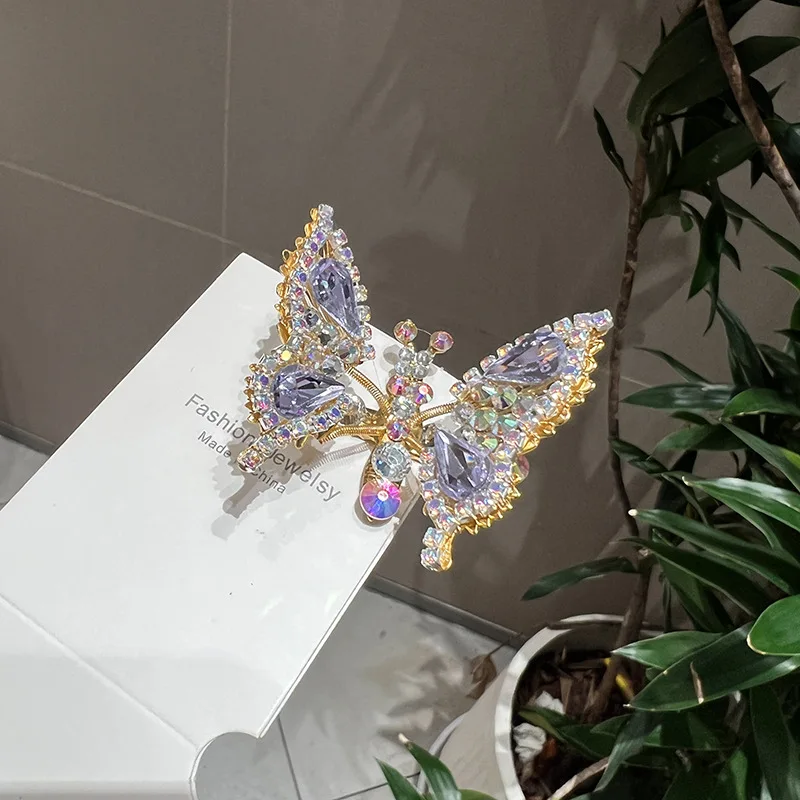 Movable Butterfly Hairpin Shiny Rhinestone Three-dimensional Cute Duck Clip Girls Headwear Nice Birthday Gift For Daughter