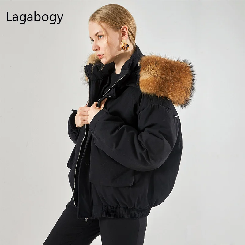 

Hooded 2023 Winter Women Fur Large Natural White Duck Down Coat Snow Puffer Jackets Female Windproof Loose Thick Parkas