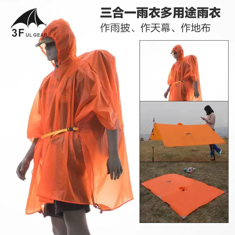 3F UL GEAR Lekkie ponczo turystyczne, wodoodporny plecak Poncho Płaszcz przeciwdeszczowy do trekkingu na świeżym powietrzu, biwakowania, pieszych wędrówek