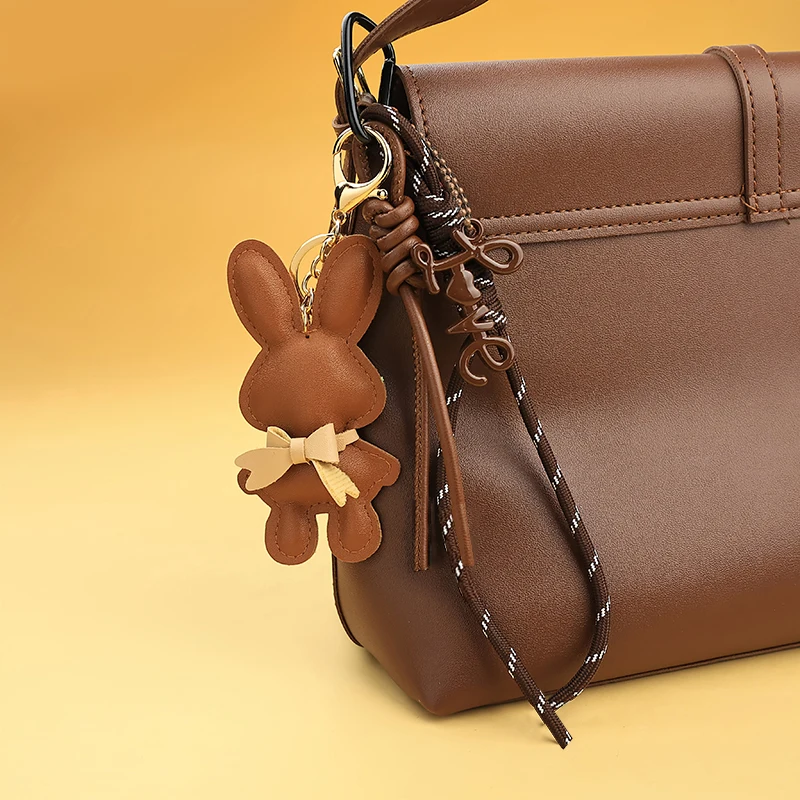 Stylish PU Leather Rabbit Pendant Keychain Bag Charm Hanging -Fashionable & Fun Accessory for Bags