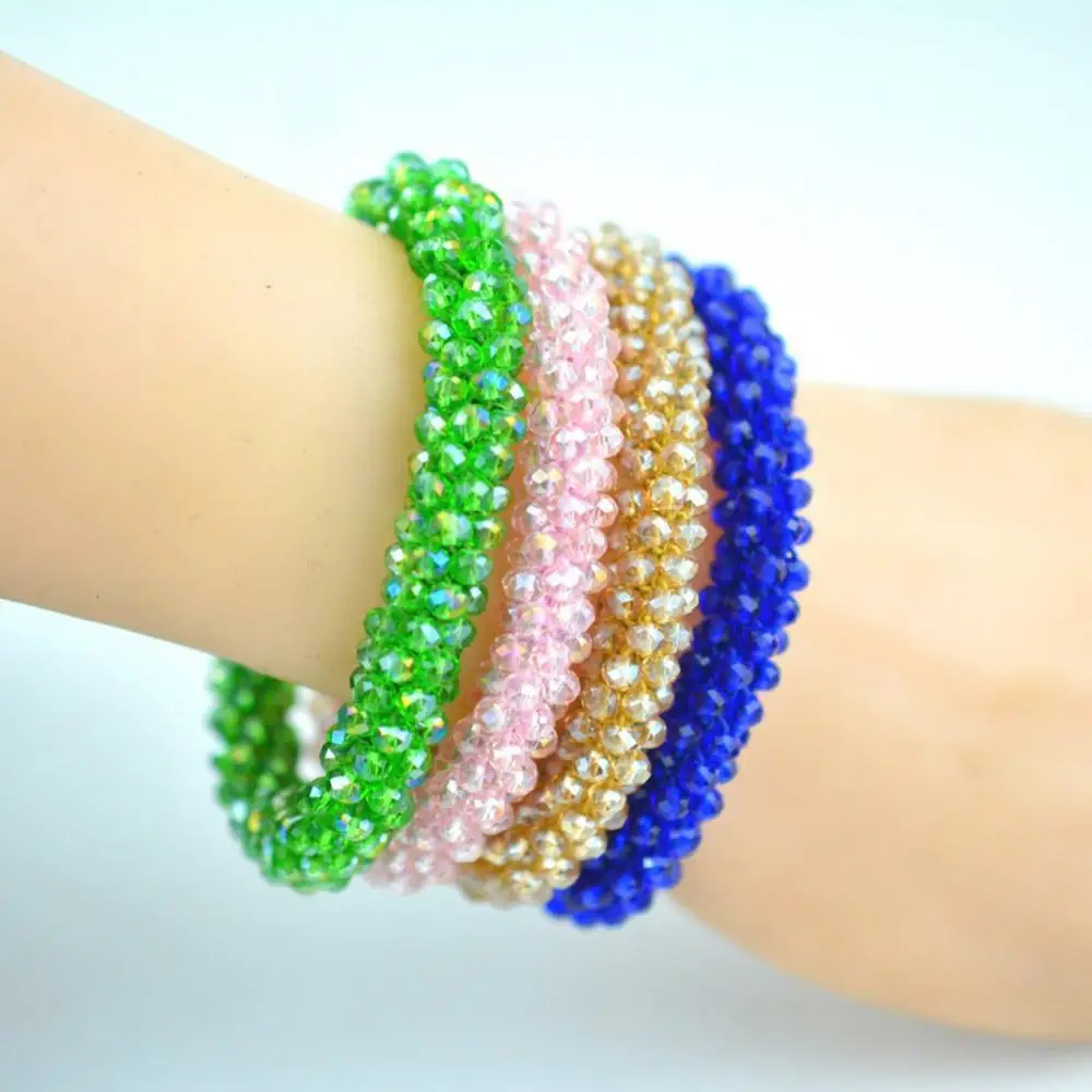 Shiny Rhinestone Elastic Bracelet Bangle Hair Rope Hairband Nepal Women Jewelry 14 Colors New