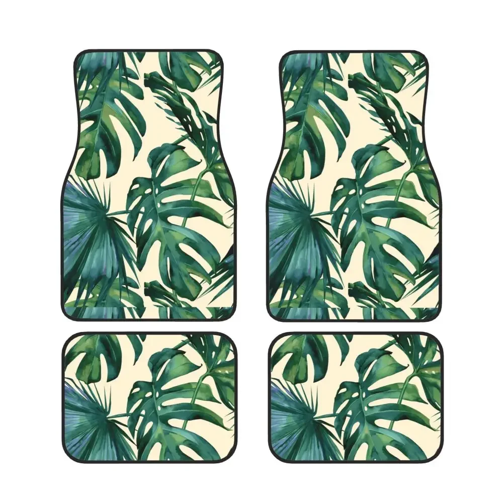 Classic Palm Leaves Tropical Car Waterproof and Anti slip Foot Mats4 PCS Set Universal Car Floor  Decoration Accessories