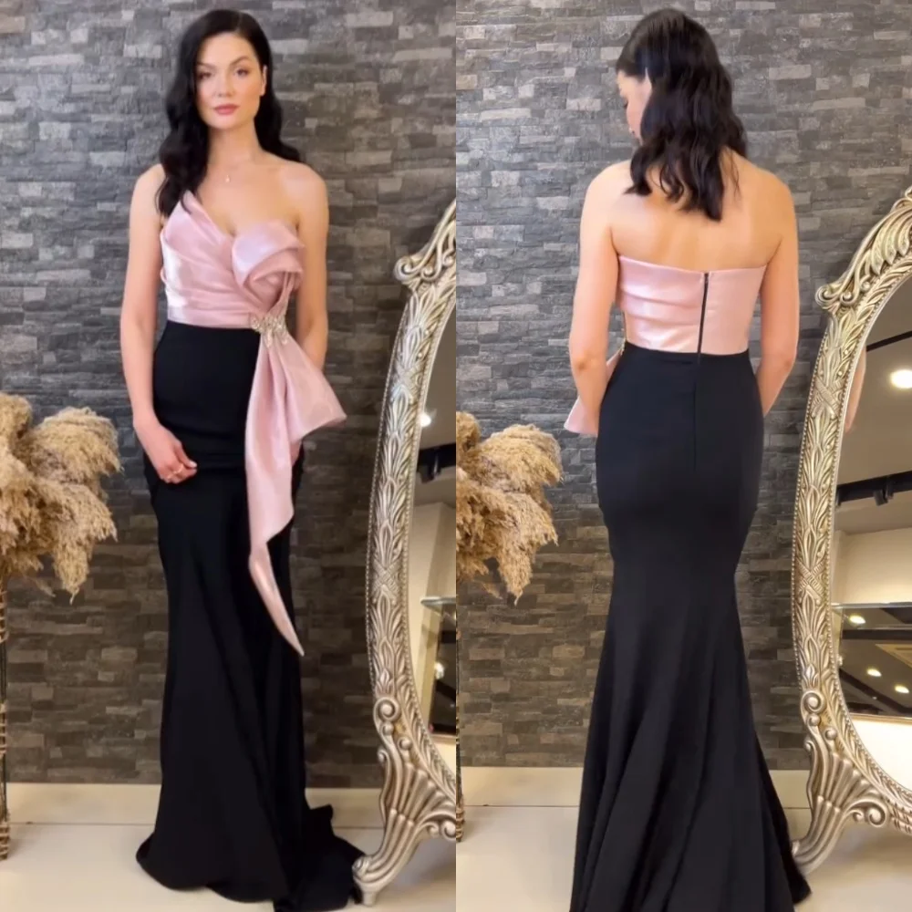 

Customized Jersey Pleat Sequined Trumpet Strapless Long Dresses Bespoke Occasion Party Evening Exquisite Fashion Formal