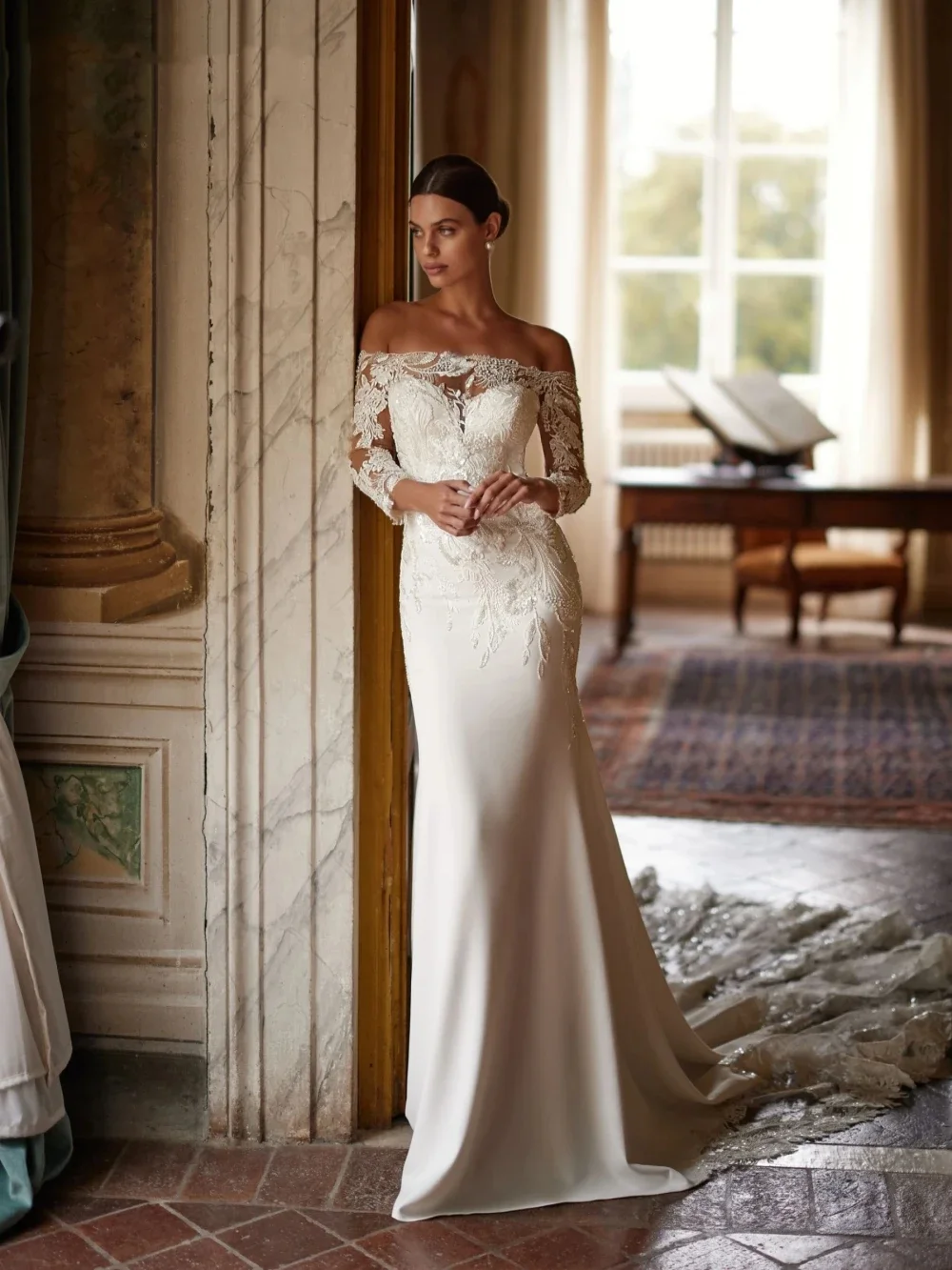 

Flavinke Customized Mermaid Bride Robe Sequined Pearl Bridal Gown Off The Shoulder Strapless Wedding Dresses Robe De Mariée 2025
