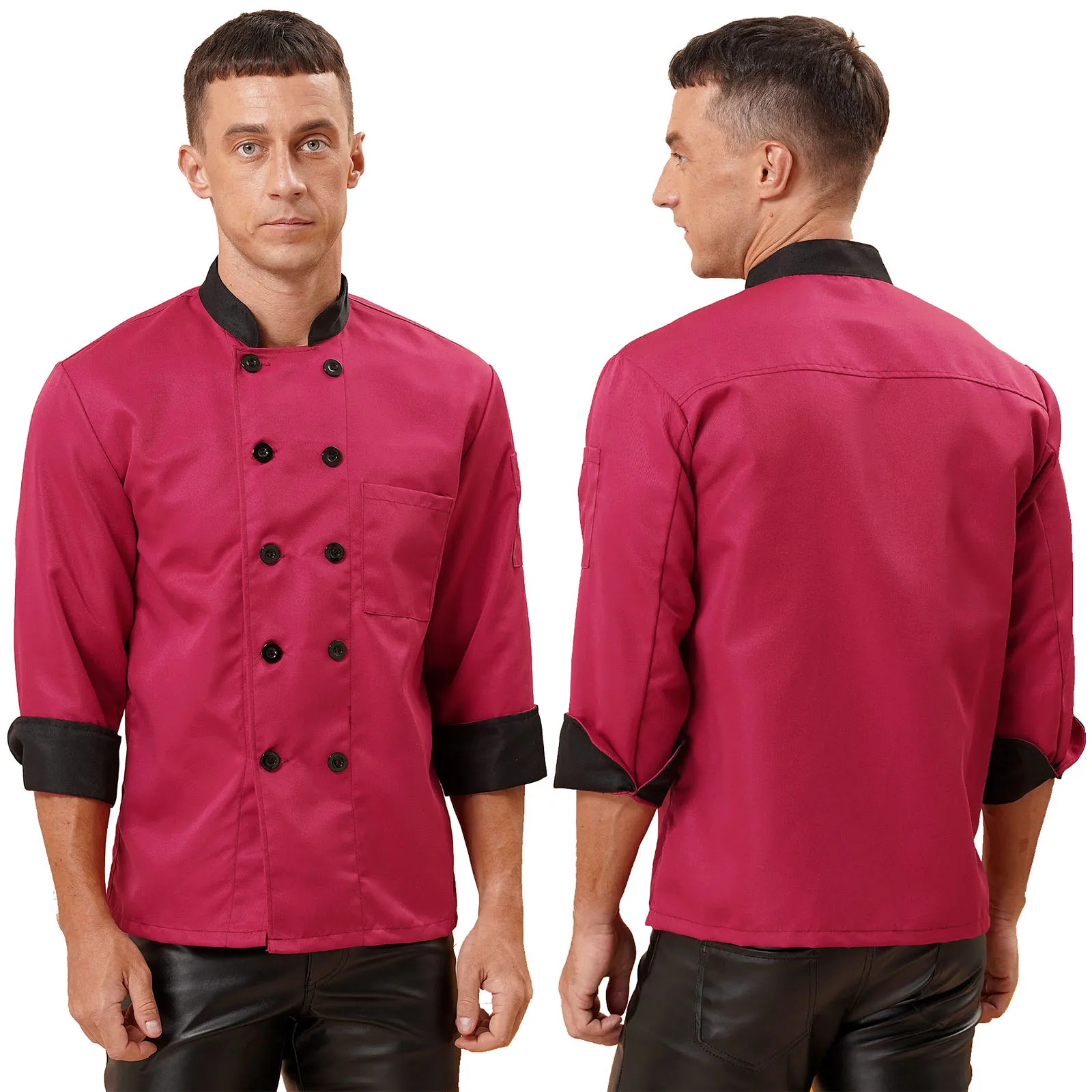 Chef casaco e jaqueta para homens e mulheres, restaurante uniforme, cozinheiro camisa, garçom fantasia, tops de cozinha, restauração, plus size, XXXXL