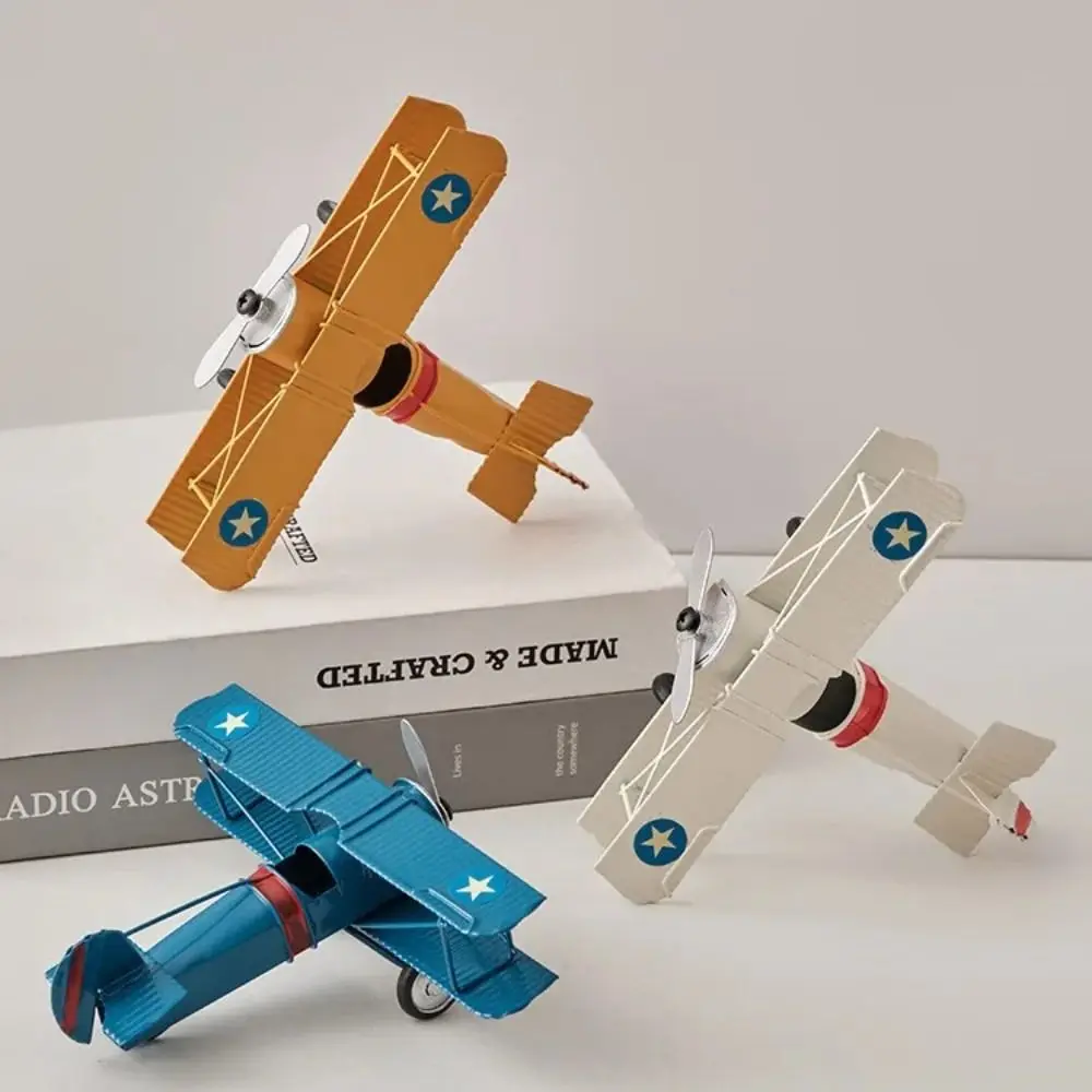 Retro Iron Vintage Airplane Model Handicraft Miniature Aircraft Ornaments Collection Livingroom Metal Plane Models Photo Props