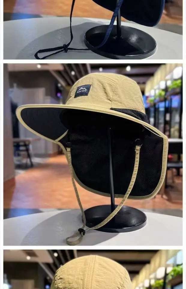 Unisex Sommer-Sonnenhüte mit breiter Krempe, wasserdicht, schnell trocknend, Panama-Stil, Outdoor-Visor, Bucket Hats, atmungsaktives Mesh, Sonnenhut mit Nackenschutz – Detail 7