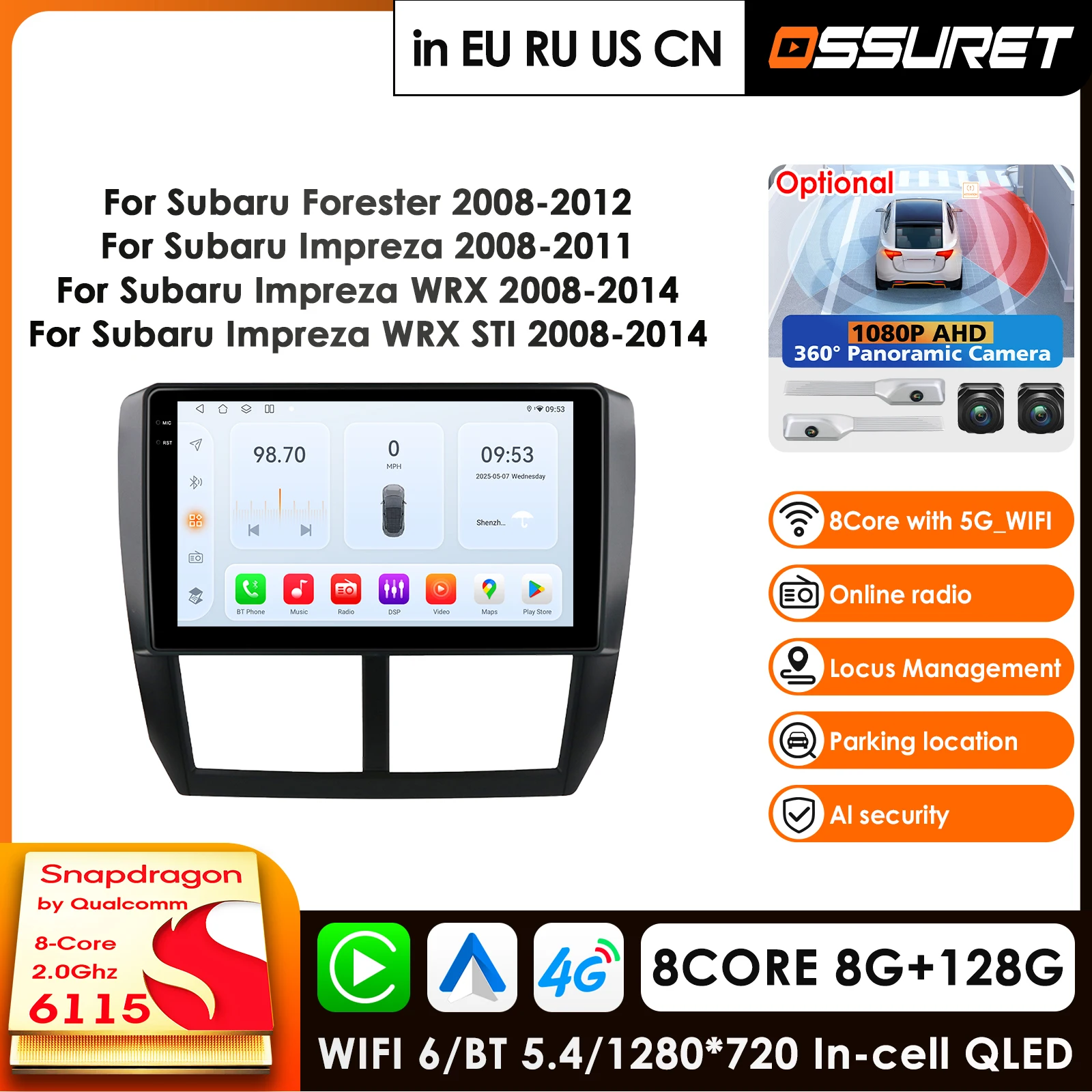 2Din Android 14 Car Radio for Subaru Forester 3 SH 2007-2013 Impreza WRX STI GPS Navi Player Carplay Head Unit Multimedia