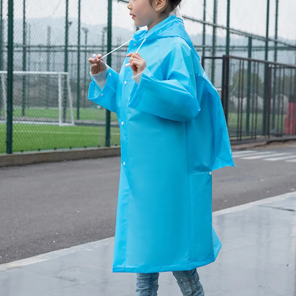 

Kids Raincoat Hooded Portable Waterproof Elastic Sleeve Reusable Rainwear Blue Schoolbag Cover Outdoor Size S Suitable 100-120Cm