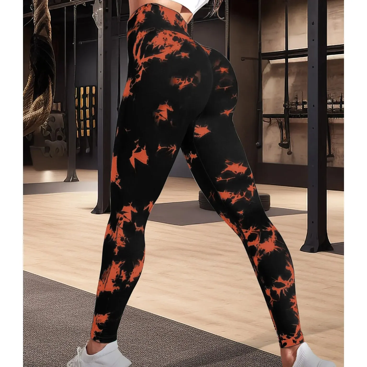 Damskie spodnie do jogi CZGUKE z efektem tie-dye, o wysokiej absorpcji potu, idealne do fitnessu i sportu, szczególnie do biegania.
