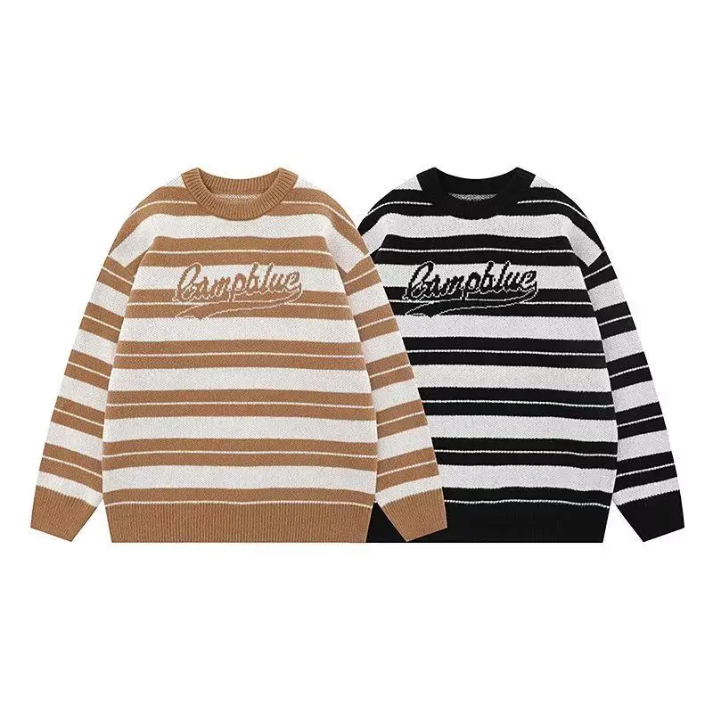 

Мужской вязаный свитер в американском ретро-стиле с круглым вырезом и буквенным принтом, осенне-зимняя повседневная верхняя одежда из мягкого полиэфирного волокна