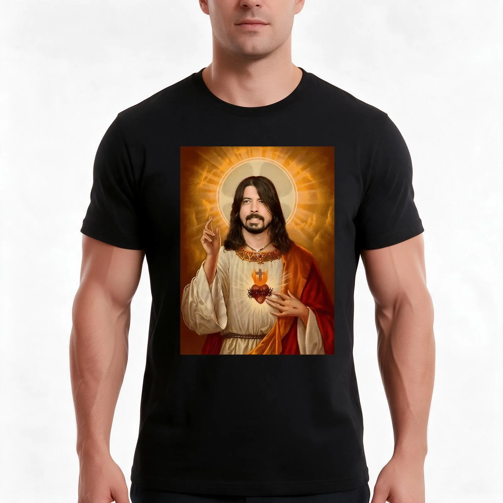 Dave Grohl Jesus T-Shirt Summer Casual Cotton Tee Oversized Streetwear Tops Vintage Graphic Print Loose Fit Short Sleeve