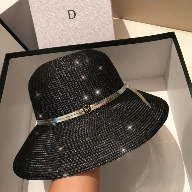Hepburn style hat silver silk yarn washable versatile for women folding trendy