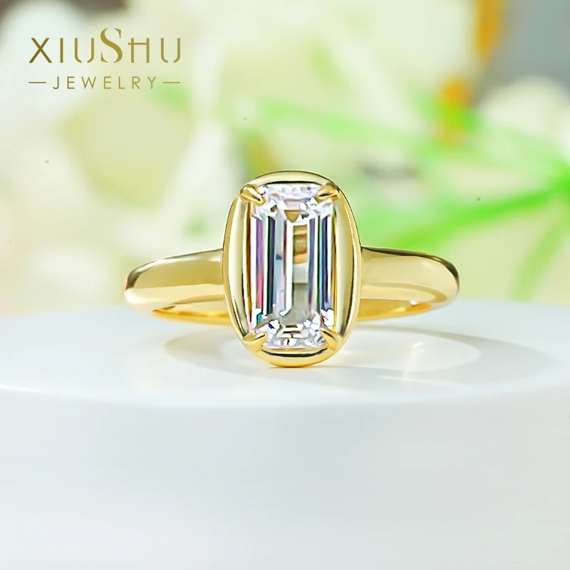 Minimalist rock sugar 925 silver emerald cut ring set with high carbon diamond, simple and cool style diamond ring for women