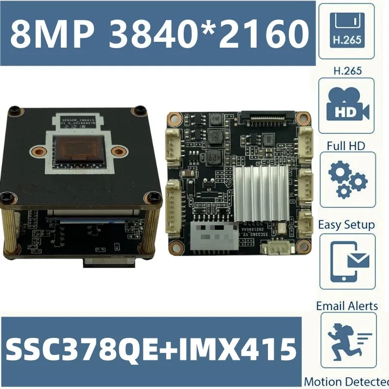 8MP 4K IMX415+MStar SSC378QE 3840*2160 20FPS IP Camera Module Board 38*38mm Onvif Low illumination Radiator Audio Interface